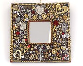 Hearts and Roses Jeweled Mosaic Mirror Handmade OOAK