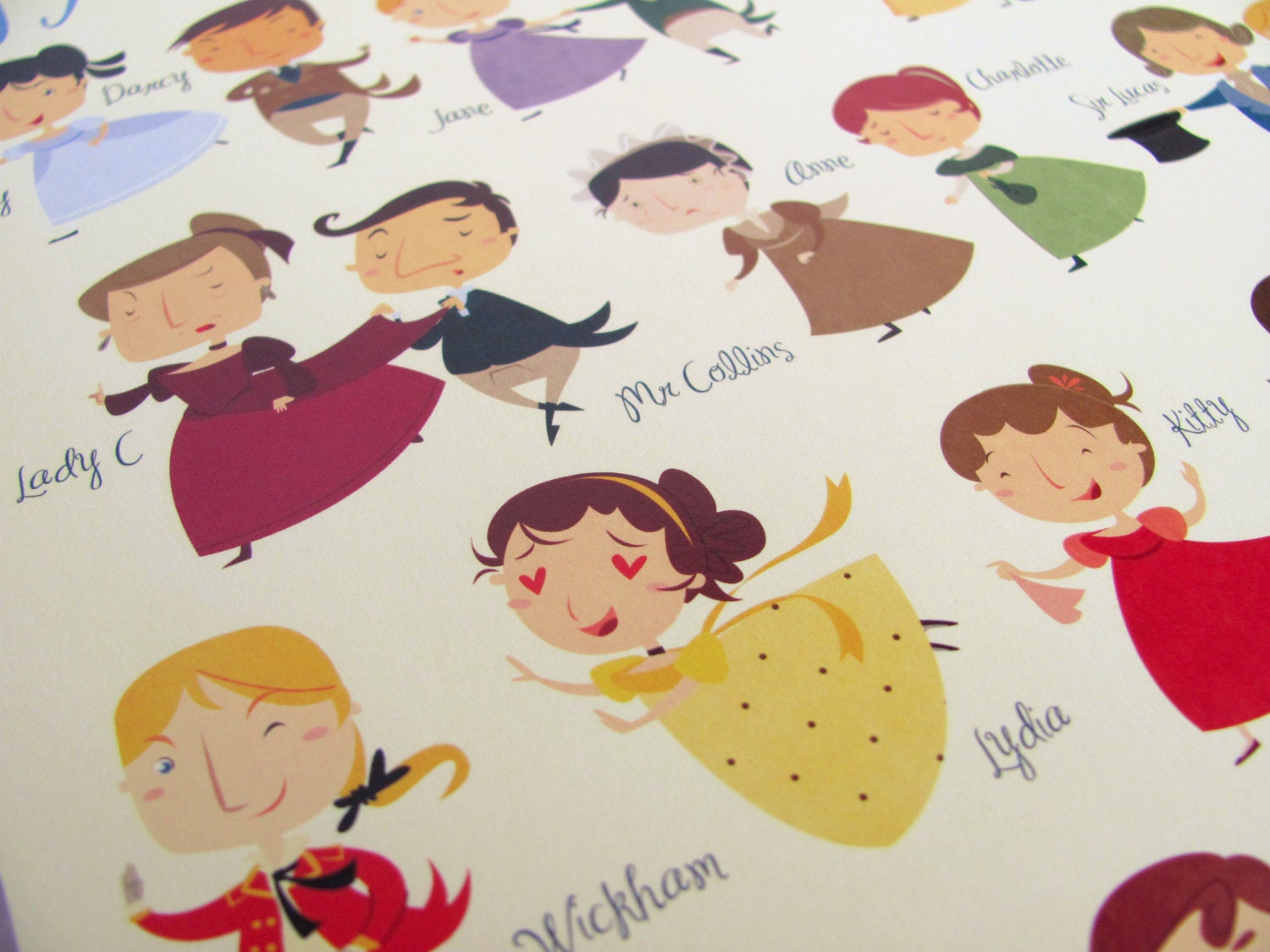 Jane Austen - Pride and Prejudice print, Marathon, all characters from the book