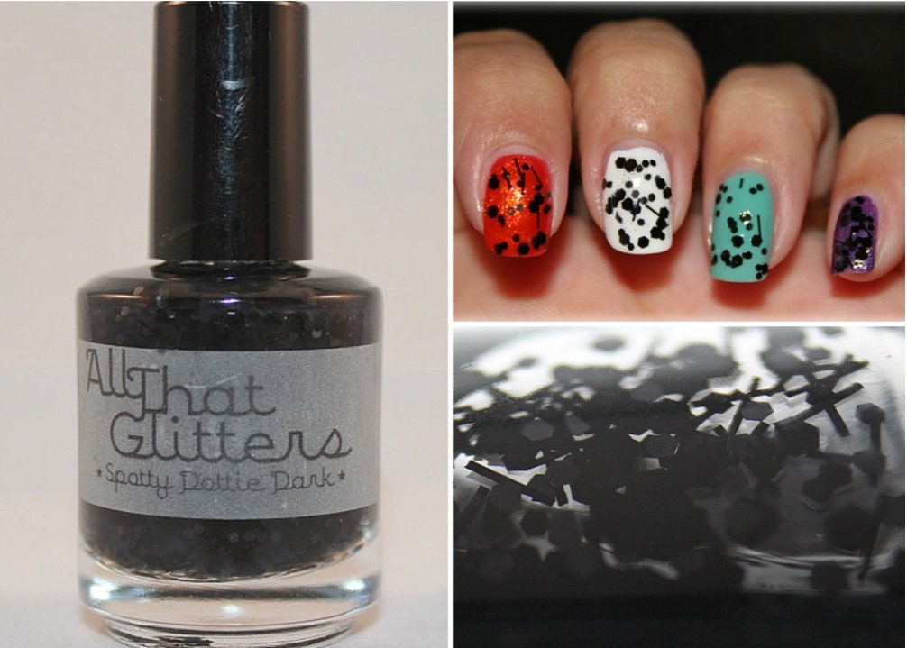 Spotty Dottie Dark - clear base with black glitter nail polish