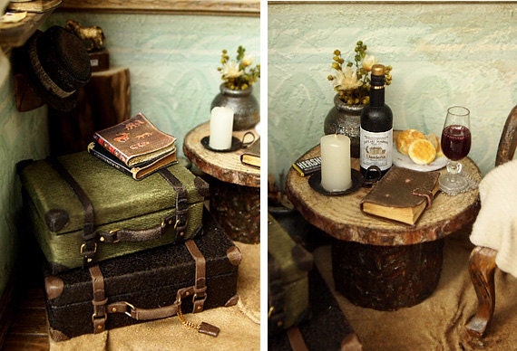 The Room with Old TRUNK (No.1)- Vintage Antique chair -handmade Dollhouse Miniatures
