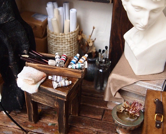 The small studio -The space of art creation- handmade Dollhouse Miniatures