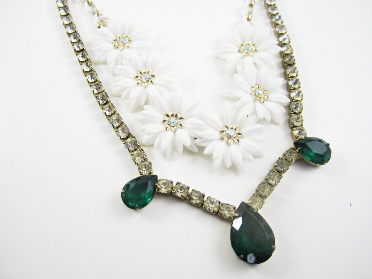 The Pandora Necklace - Vintage  Rhinestone Necklace - Emerald - OOAK