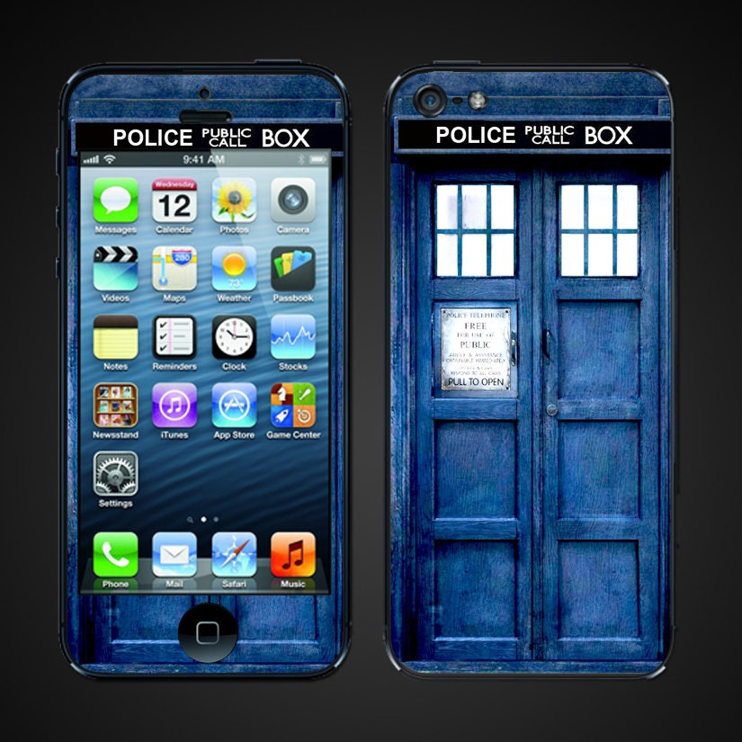 iPhone 5 Skin Decal Cover - Tardis Police Public Call Box Phone Booth Blue - NOT A HARD CASE - free shipping