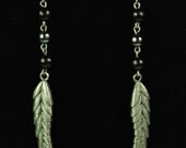 Metal Feather Earrings with Black and Hematite Beads