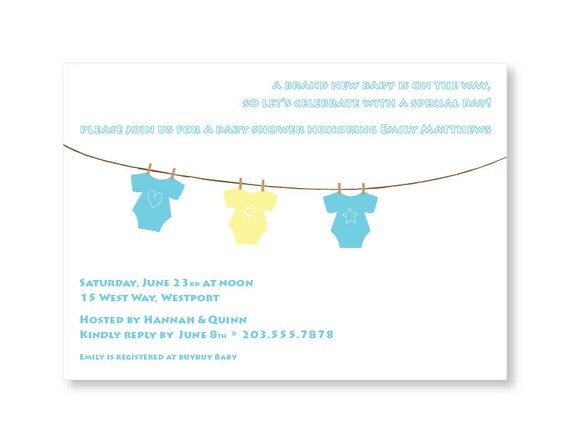 Clothesline Baby Shower Invitation - Printable Shower Invitation - Personalized Baby Shower Invite - 7x5 OR 6x4 DIY Printable Il_570xn