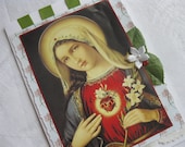 5 x 7 Handmade Catholic Greeting Card Immaculate Heart of Mary Red and Green Size A7