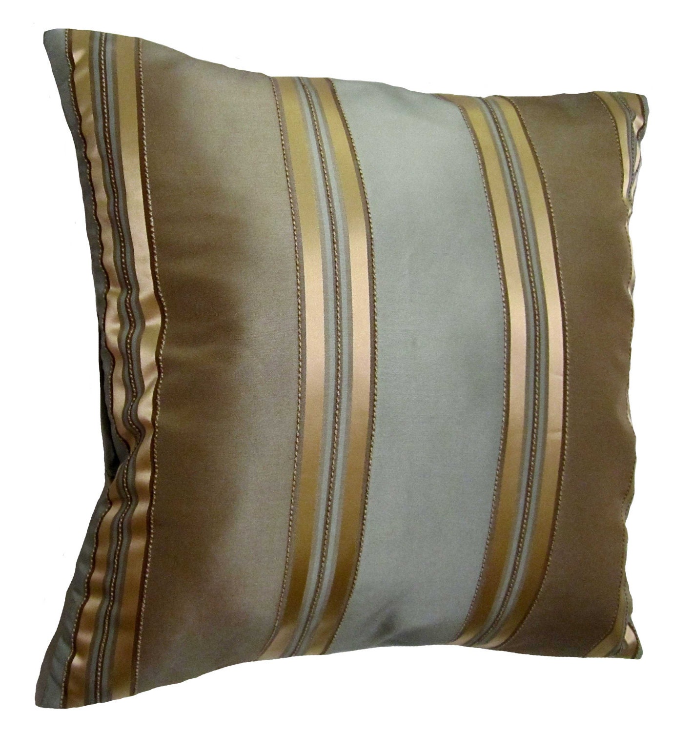 22x22 Teal Blue, Gold, and Dim Camouflage Green Stripes Decorative Throw Pillow Covers