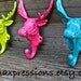 Set of 3 Bright "Moose Head" cast iron Wall Hook: YOU PICK the COLORS/ Shabby Chic/  Lodge, Cabin Decor/ Key Hanger, Coat Rack, Towel Holder