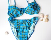 Retro Bikini -Plaid Swimwear -Blue Bathers -Underwire Bikini set -Blue Bikini -Size 42 B Cup