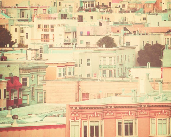 San Francisco Photography, pastel houses, peach and mint, travel photography, retro, shabby chic, nursery decor, street, urban, fPOE