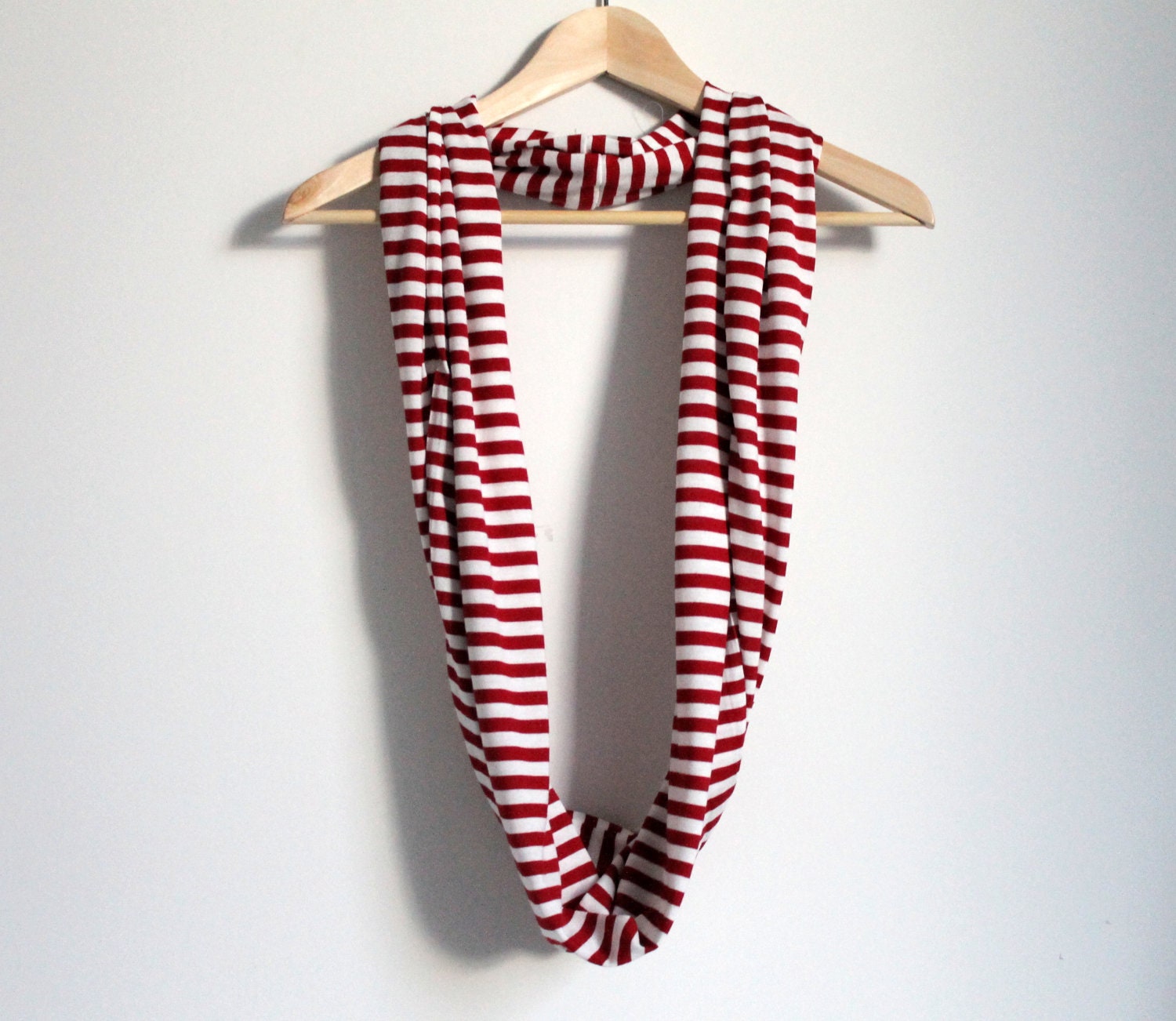 Infinity scarf, red and white stripes, circle scarf, loop scarf
