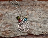 Family Tree Birthstone Necklace, Mothers Necklace- 4 Birthstones