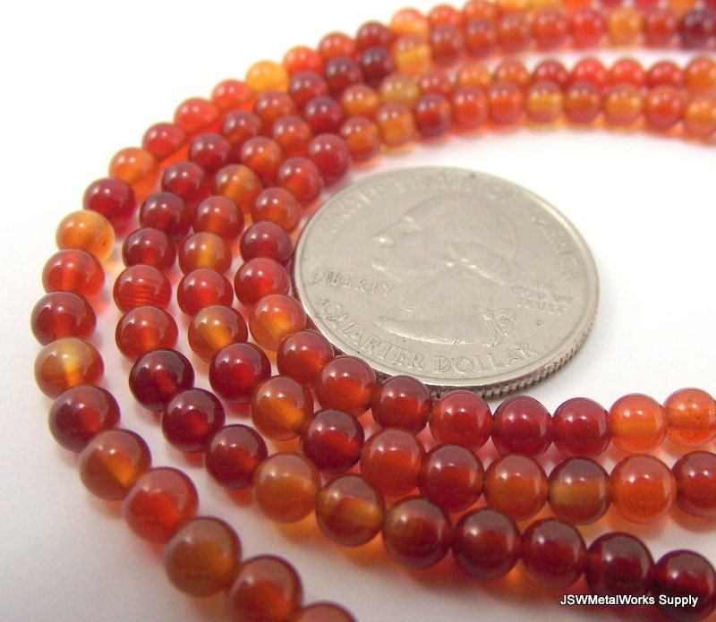 Red Agate Round Beads, 4mm, 16 Inch Strand, Whole Strand