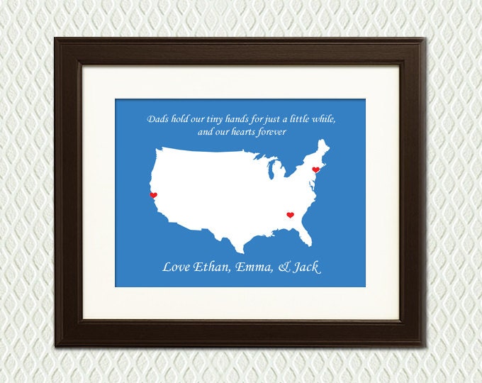 GIFT for DAD. Personalized Father's Day gift for a father or grandfather with Hearts on a Map for each child or grandchild