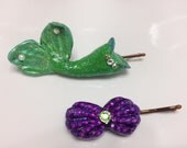 Little Mermaid Inspired Mermaid Tail and Seashell Bra Bobby Pin Set