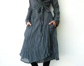 NO.87    Bluish Grey Cotton Crinkle Warp Dress Long  Cardigan