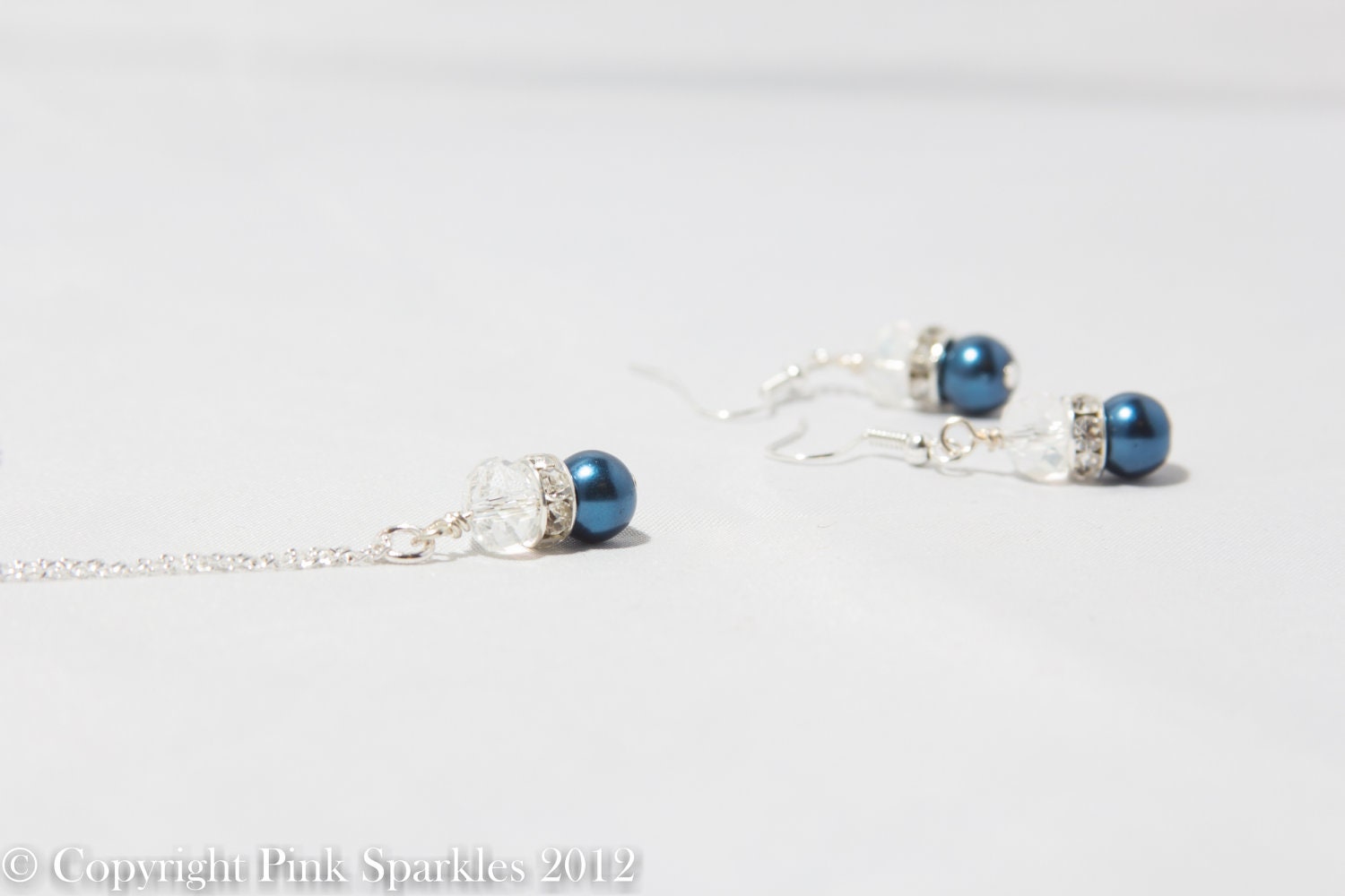 MIdnight Blue Pearl and Crystal Jewellery Set, Necklace and Earrings