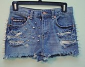 High Waisted, Destroyed & Studded Jean Shorts
