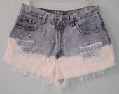 Vintage Levi High Waisted, Dip Dyed, Destroyed & Studded Jean Shorts