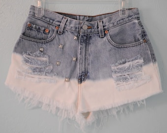Vintage Levi High Waisted, Dip Dyed, Destroyed & Studded Jean Shorts