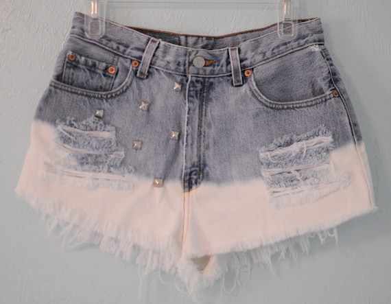 Vintage Levi High Waisted, Dip Dyed, Destroyed & Studded Jean Shorts