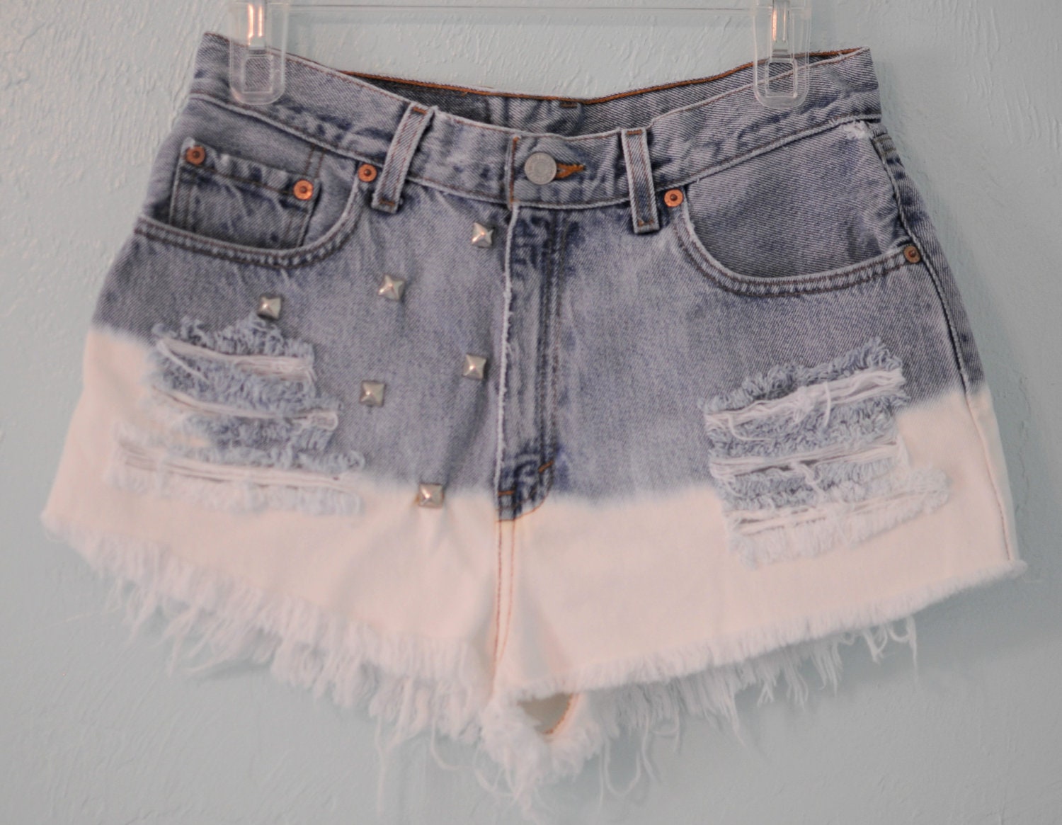 Vintage Levi High Waisted, Dip Dyed, Destroyed & Studded Jean Shorts