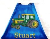 Boy's Cape,  Embroidered Farm Tractor Personalized with Monogram Royal Blue
