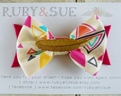 Geometric Feather Hair Bow, Fabric & Felt Bow Hair Clip, Triangle Bow Headband, Washi Tape Bow