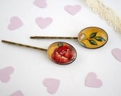 hair pin Bobby Pin Yellow Flower oval cameo Provence