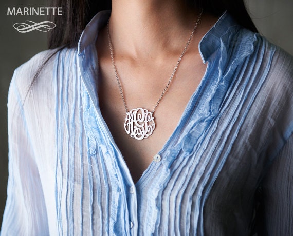 1.5 inch Monogram necklace in sterling silver - Expedited shipping