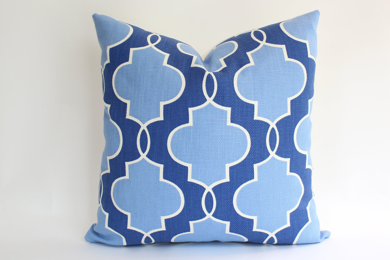 Designer Pillow Cover in Blue Geometric Pattern, 20inch Square