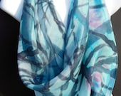 Woodz Blues Square SILK SCARF. Hand Painted Silk Scarf by New York  artist Joan Reese/ 30"x30" /100% Silk/"One of a kind"