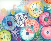 Buy the Dozen -  Original Painting donuts Lauren Alexander watercolor