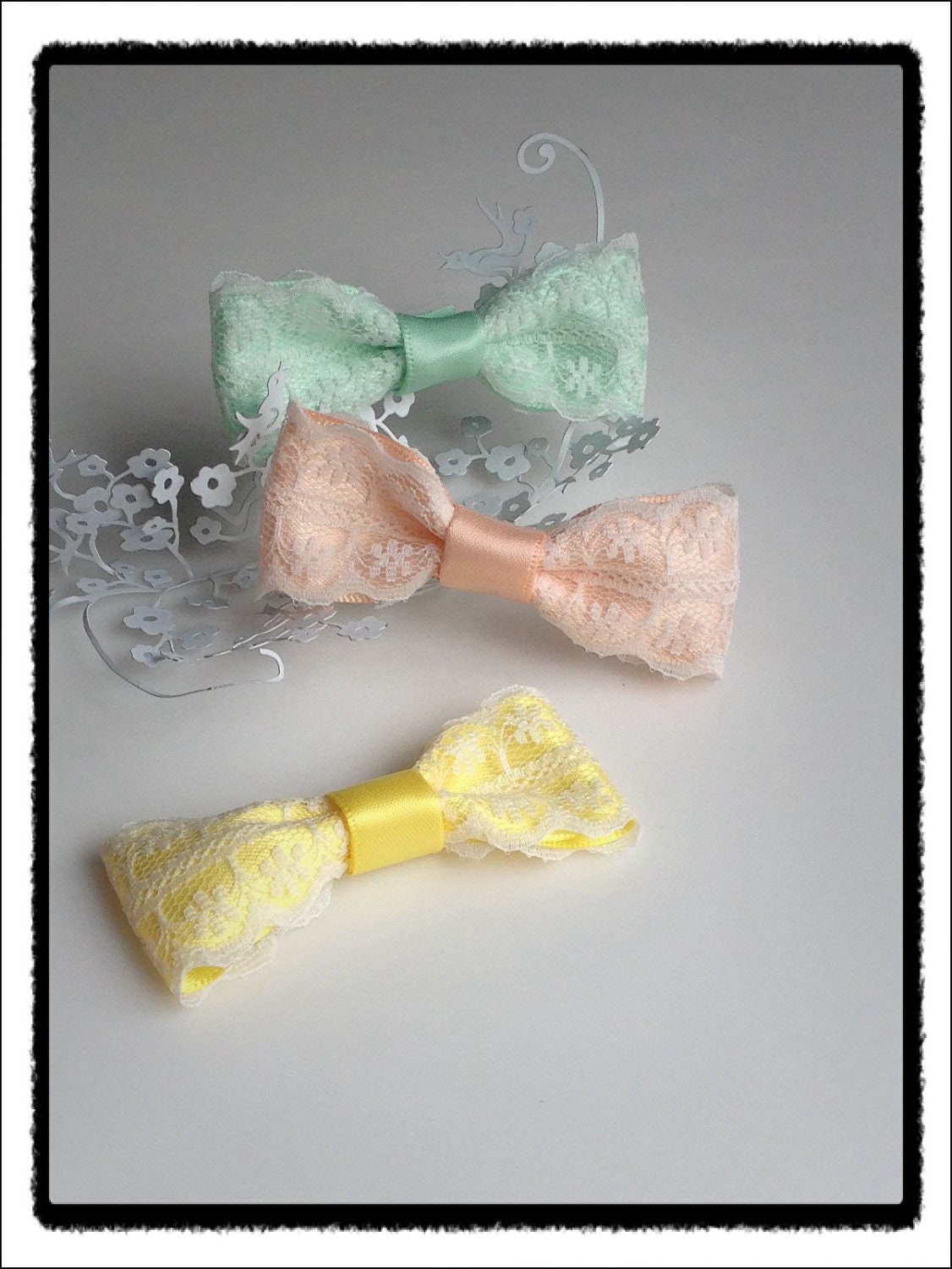 Beautiful pastel Lace satin bow hair clips.