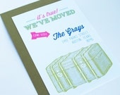 set of 10 - vintage steamer trunk moving announcements - pink, navy & green