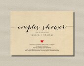 Printable Couples Shower Invitation - Simple & Sweet Love Heart Design on Brown Paper Background (BR82)