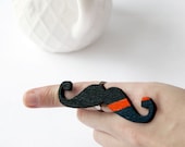 Nerdy Moustache Ring Neon Striped Handlebar Mustache Handmade Fashion Jewelry Wood Mask Costume