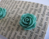 Turquoise Rose Cabochon Resin Earrings