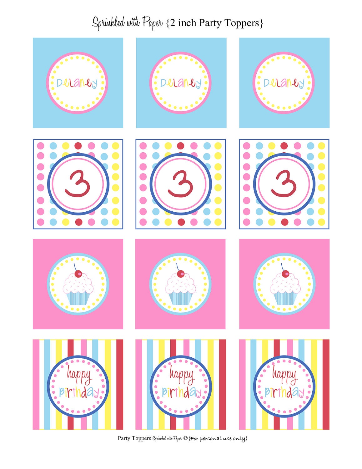 Printable Cupcake Party Toppers
