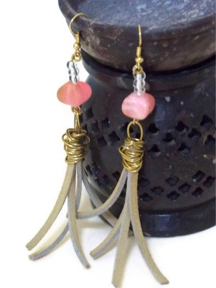 Western Style Pink and Beige Suede Earrings, suede, leather earrings, Western Style Jewelry, Christmas gifts, stocking stuffers