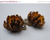 June Sale Vintage Orange Brown  Enamel flower earrings