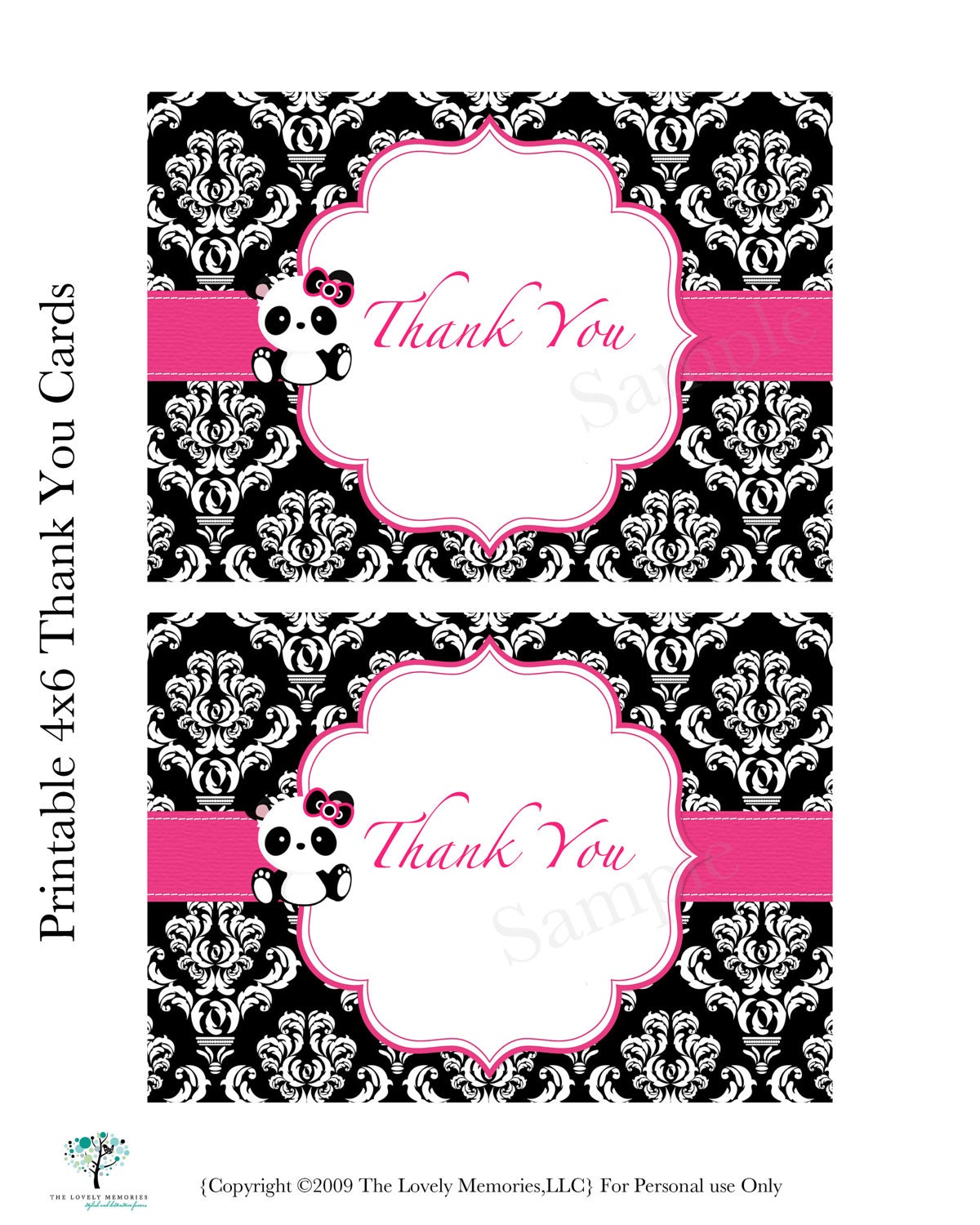Damask Baby Panda Baby Shower Printable 4x6 Thank You Cards Il_170x135