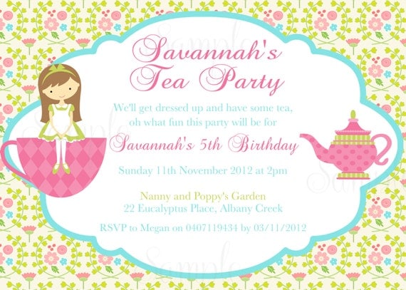 Tea Party Birthday Theme Printable Invitation and Gift Favor Tags Il_570xn