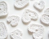 Crochet Heart Applique - White Hearts Set of 12 - Crocheted Embellishments - Wedding table confetti