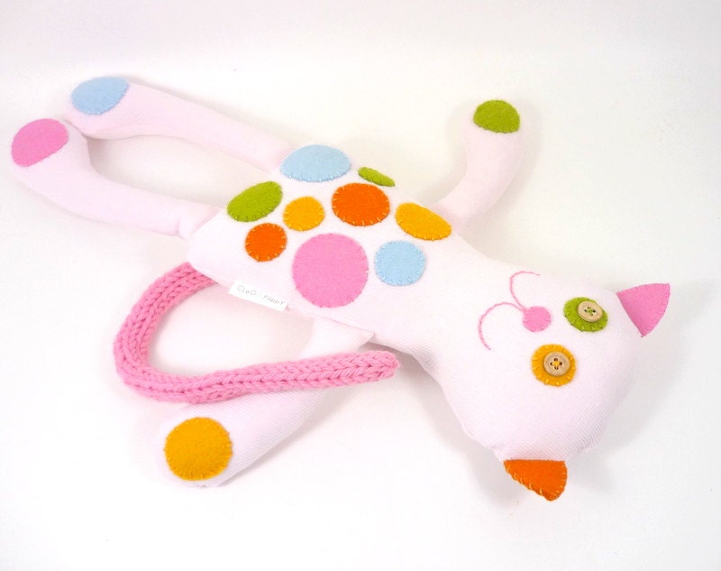 TOY Cat, Stuffed Plush Animal in Pink Yellow Green Blue, Eco Friendly Poppy for Kids