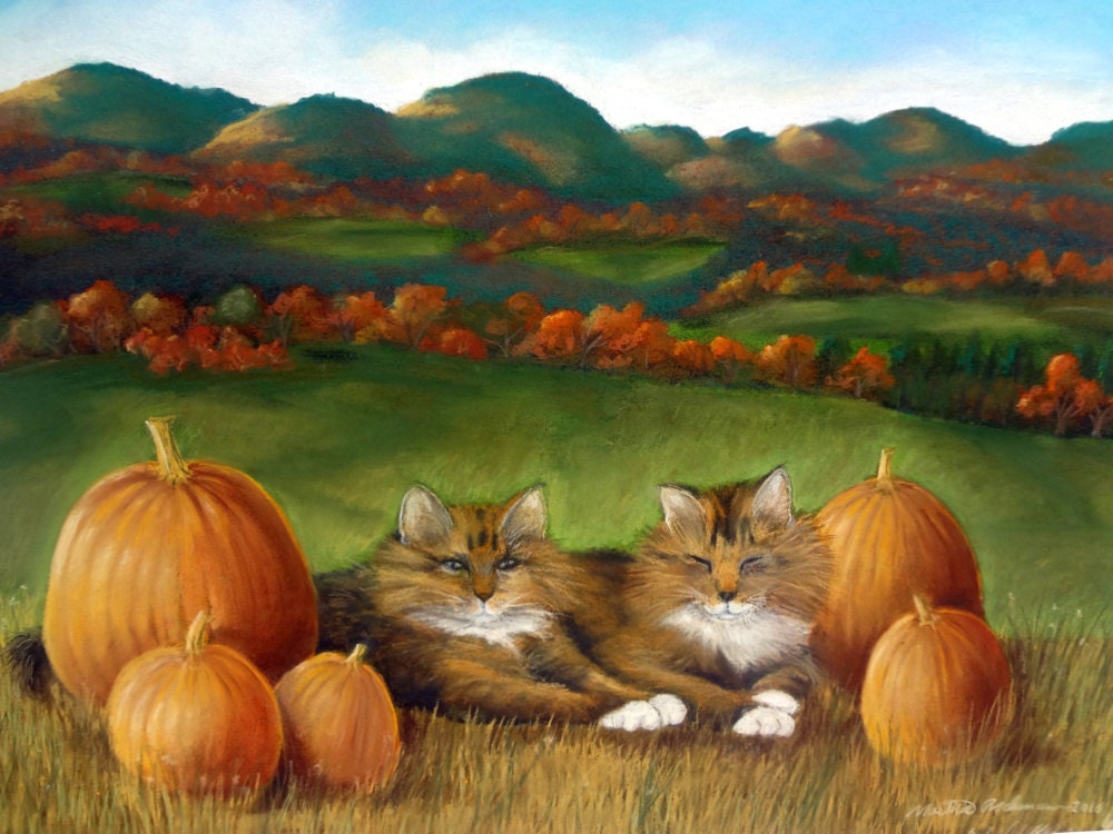 Adirondack Cats, 5 x 7 print on 8.5 x 11, 61 lb. bright white matte, signed by me, carefully shipped flat.
