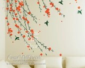 flower wall decals birds wall sticker nursery mural children wall art cherry blossom summer-flower birds Z151 by cuma