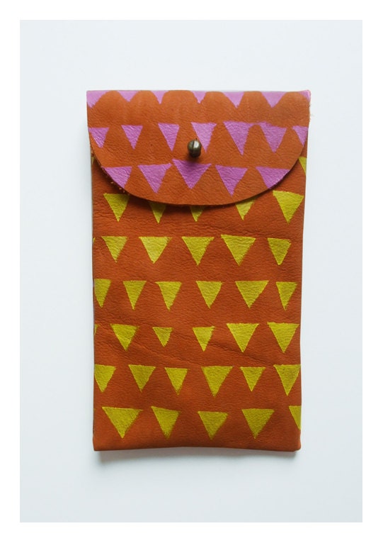 iPhone 4, 4s, 5 POUCH // burnt orange with yellow and purple triangles