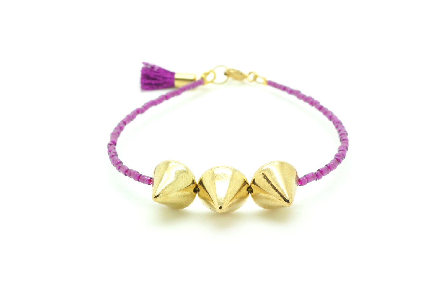 Grape and Gold Spike Beaded Bracelet with Tassel
