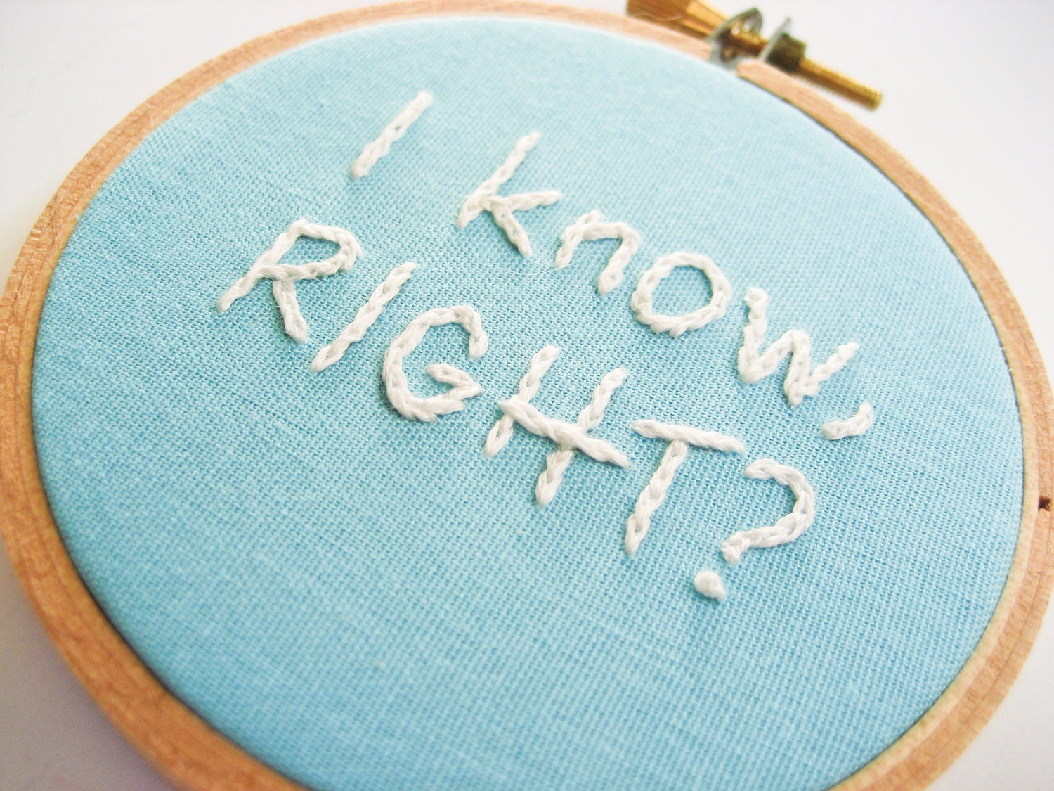 Mean Girls : I Know, Right Embroidery Hoop - Movie Quote Hoop Art - Blue Hand Embroidered Decor